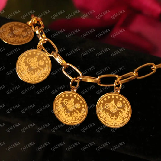 Luxury Golden Multi Turkish Lyra Coins Chain Bracelet Bracelet