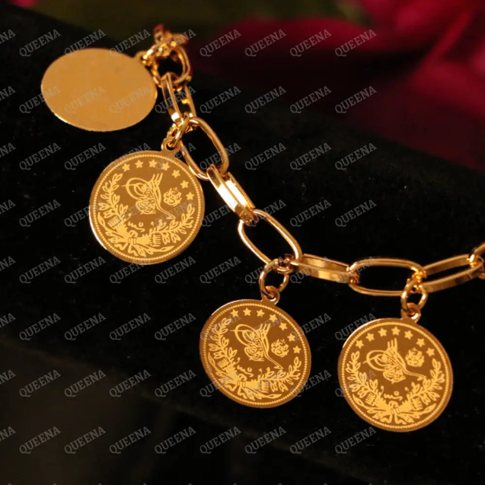 Luxury Golden Multi Turkish Lyra Coins Chain Bracelet Bracelet