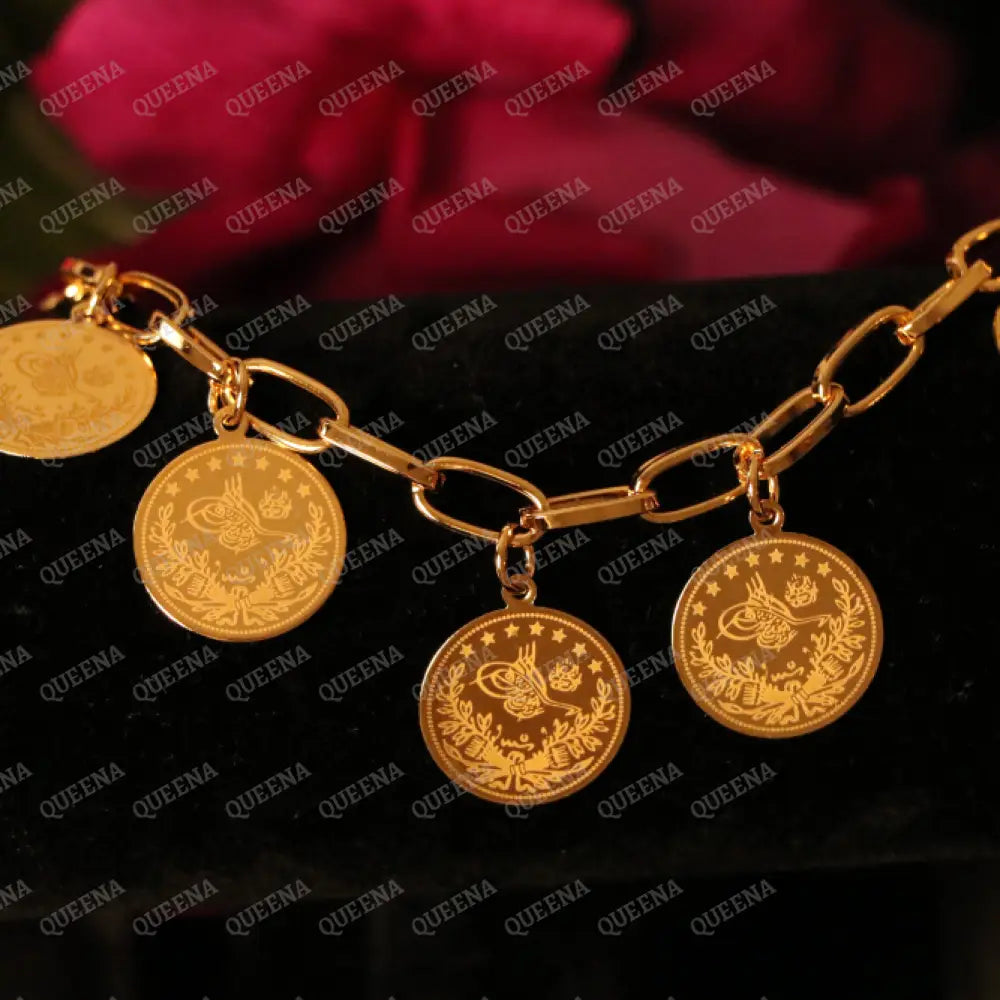 Luxury Golden Multi Turkish Lyra Coins Chain Bracelet Bracelet