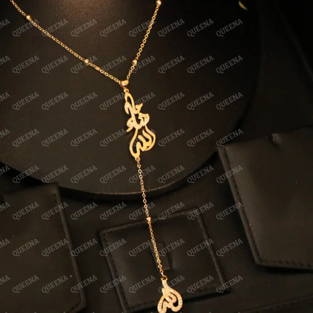 Luxury Golden Necklace Rosery (MASHALLAH) WHAT ALLAH HAS WILLED IT Word In Arabic Calligraphy studded with Zircon