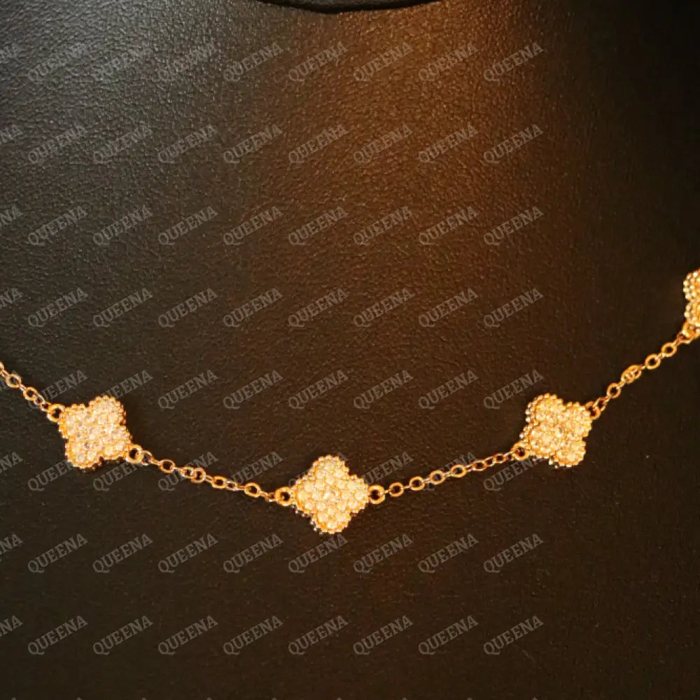 Luxury Golden ROSA Floral Jewelry Set with 10 Mini Clover Flowers Necklaces