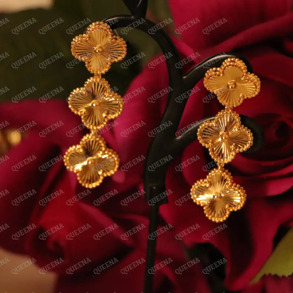 Luxury Golden Sparkle Three Clovers Stud Earrings Earrings