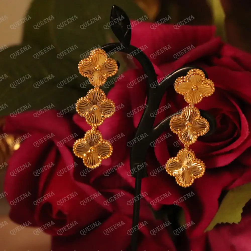 Luxury Golden Sparkle Three Clovers Stud Earrings Earrings
