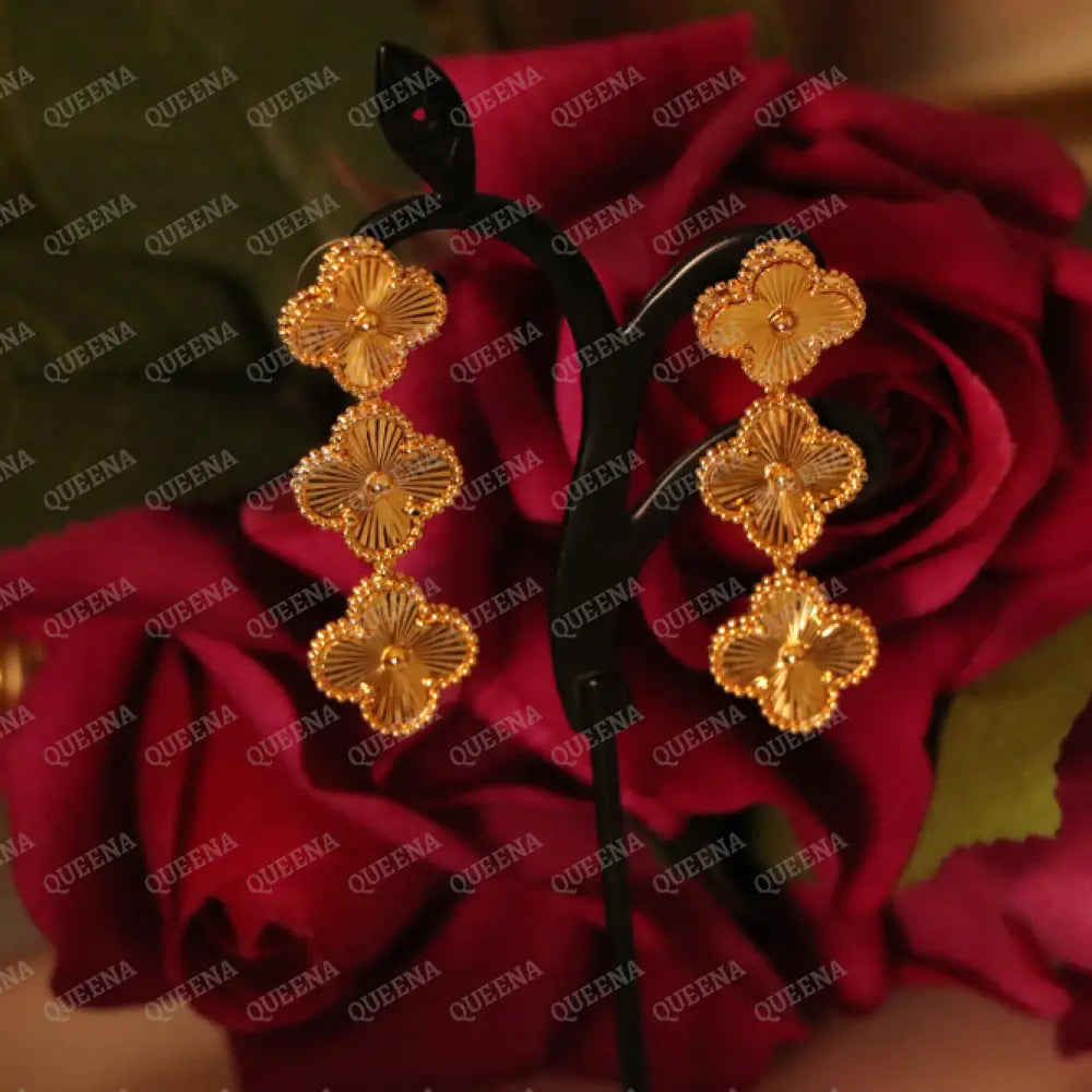 Luxury Golden Sparkle Three Clovers Stud Earrings Earrings