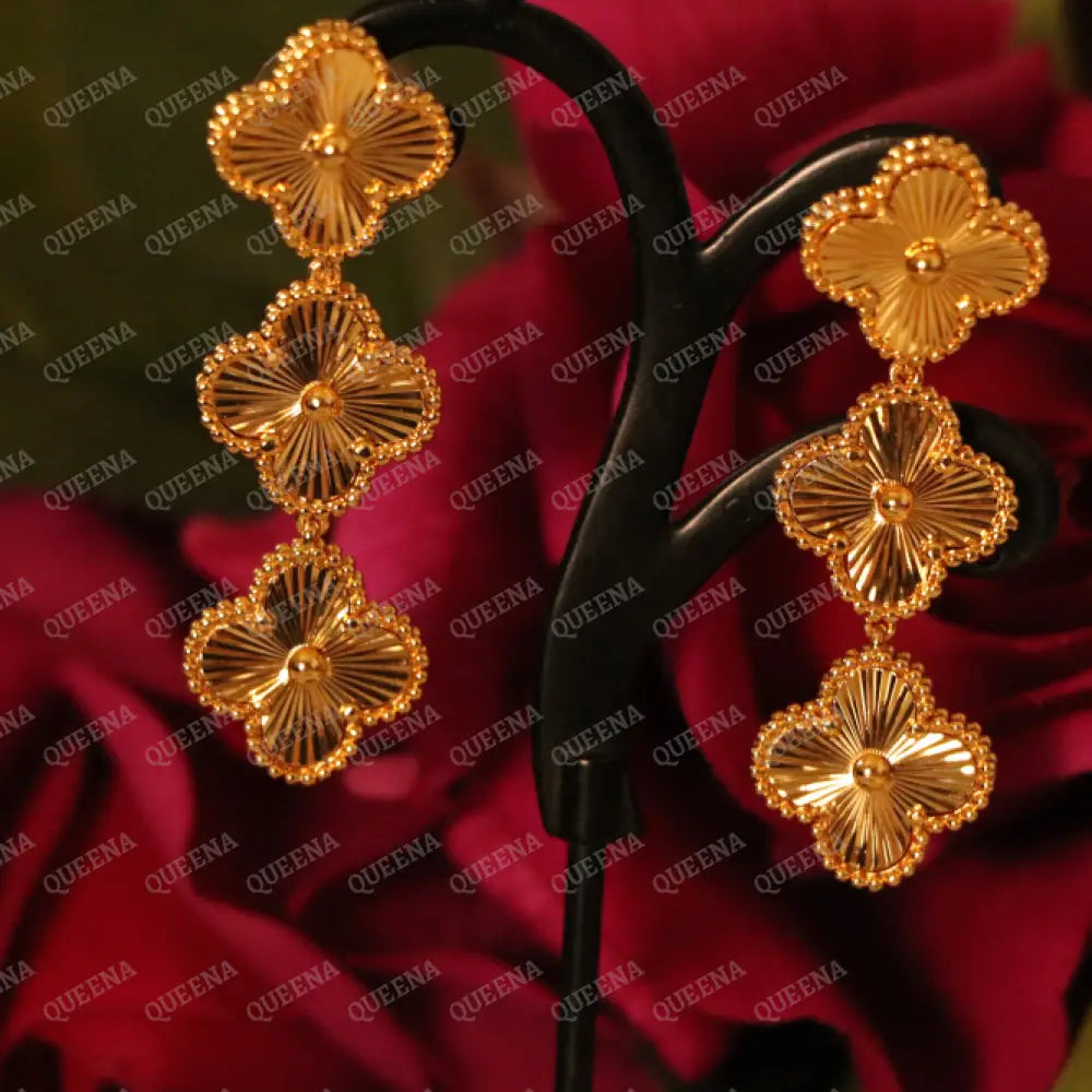 Luxury Golden Sparkle Three Clovers Stud Earrings Earrings