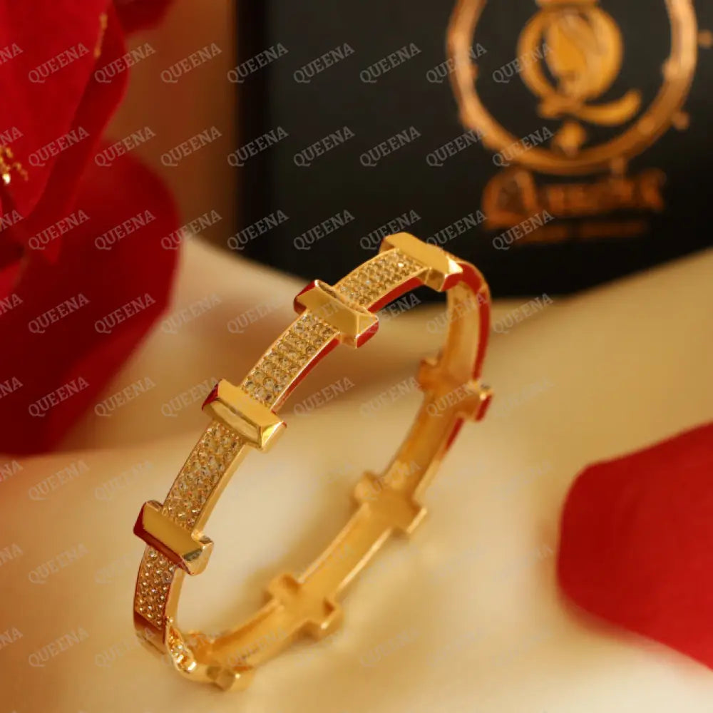 Luxury Golden Tetiana Bangle Bracelet- Studded With Zircon Stones Side Plain Other - High Quality