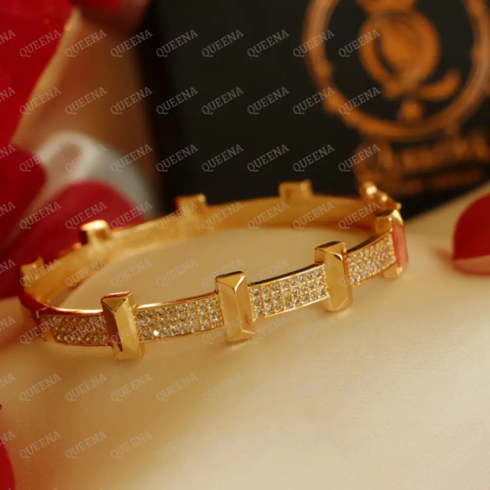 Luxury Golden Tetiana Bangle Bracelet- Studded With Zircon Stones Side Plain Other - High Quality