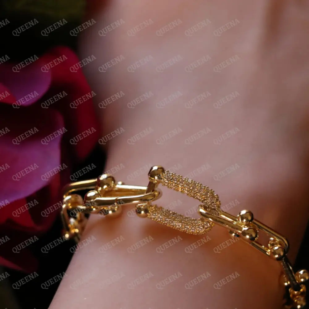 Luxury Golden Tyffany Bracelet Studded with Zircons Bracelet