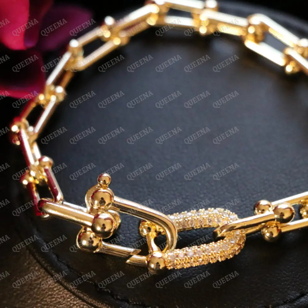 Luxury Golden Tyffany Bracelet Studded with Zircons Bracelet