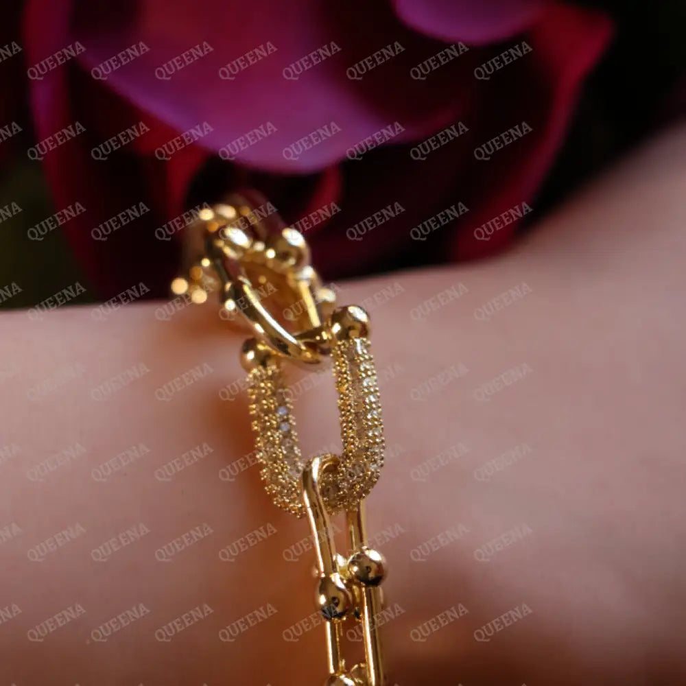 Luxury Golden Tyffany Bracelet Studded with Zircons Bracelet