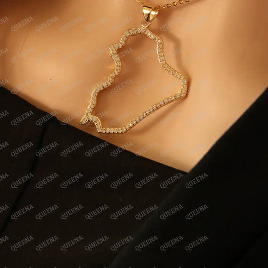 Luxury Golden Zircon IRAQ Country Map - Pendant Necklace Necklaces