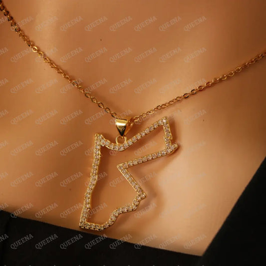 Luxury Golden Zircon JORDAN Country Map - Pendant Necklace Necklaces