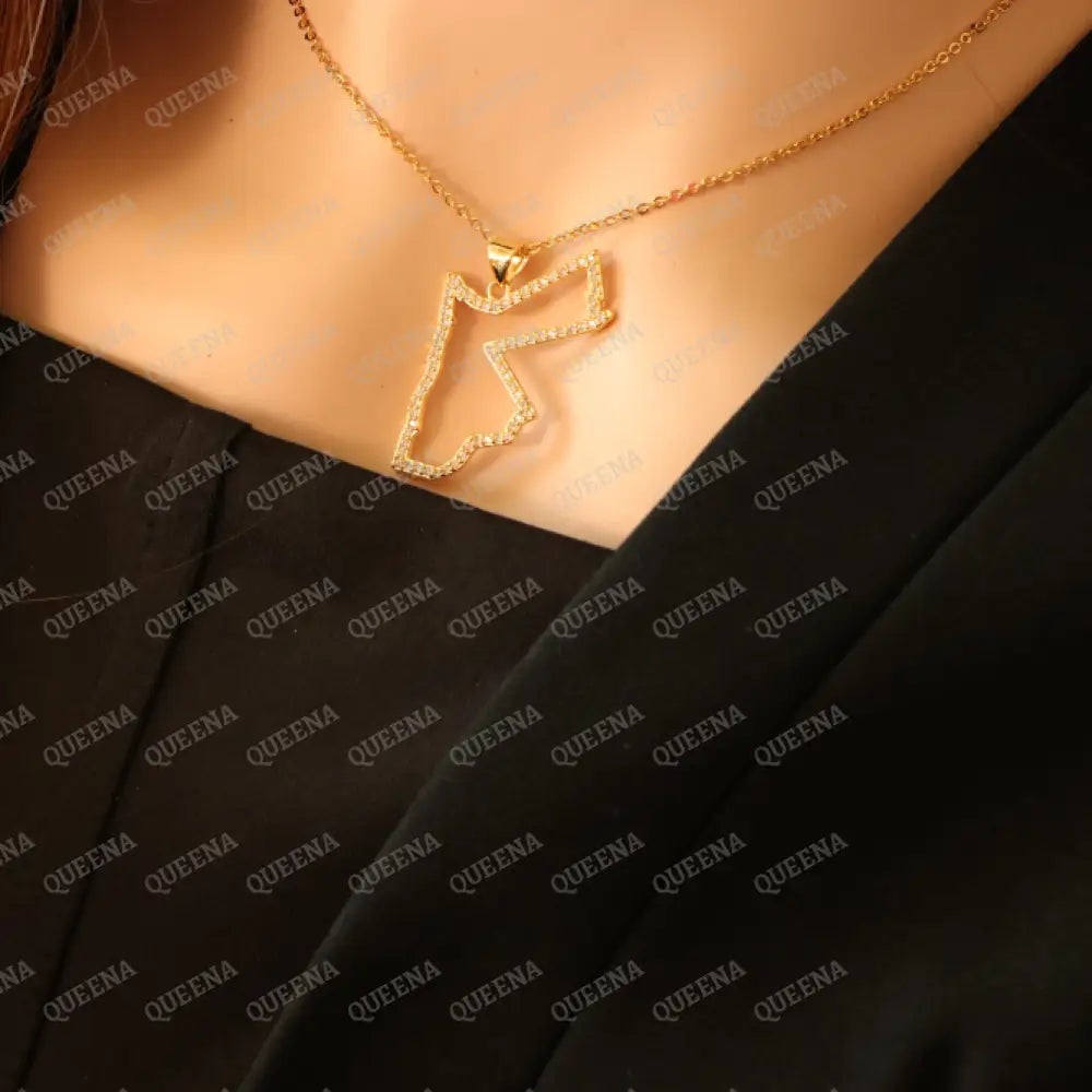 Luxury Golden Zircon JORDAN Country Map - Pendant Necklace Necklaces