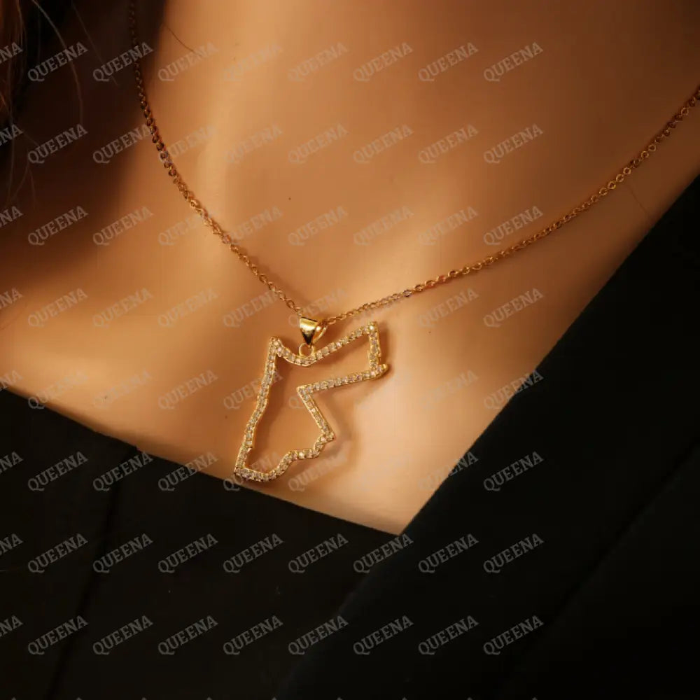 Luxury Golden Zircon JORDAN Country Map - Pendant Necklace Necklaces
