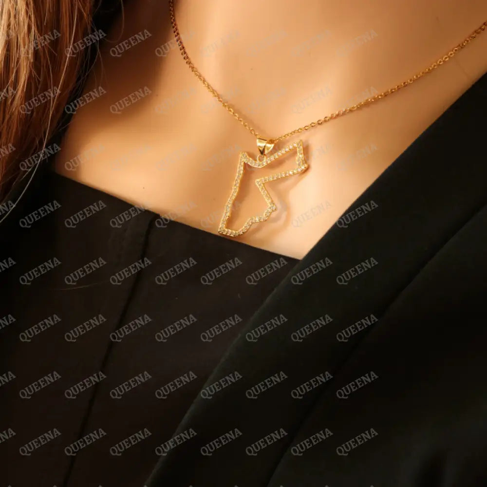 Luxury Golden Zircon JORDAN Country Map - Pendant Necklace Necklaces