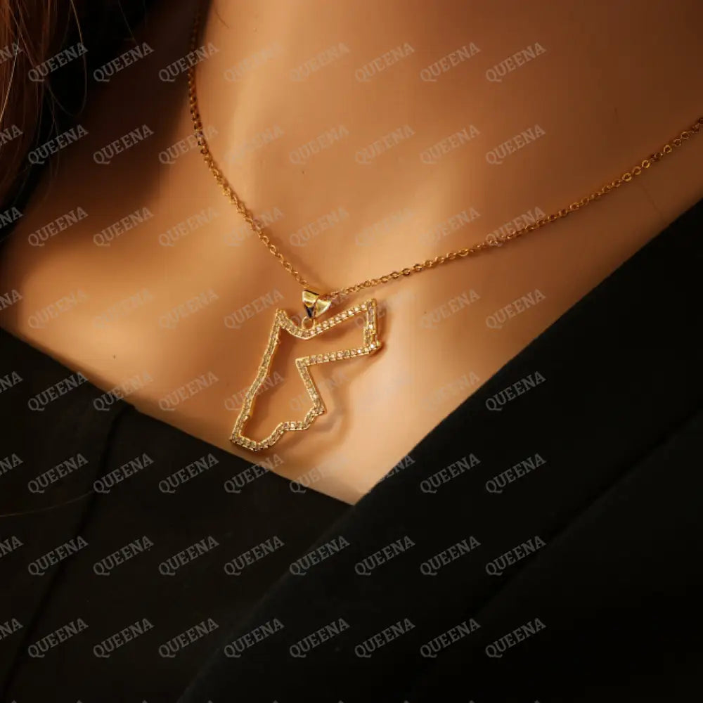 Luxury Golden Zircon JORDAN Country Map - Pendant Necklace Necklaces