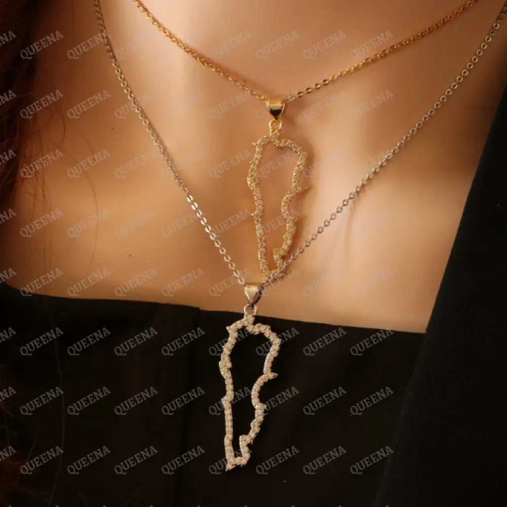 Luxury Golden Zircon LEBANON Country Map Necklace - Pendant Necklace Necklaces