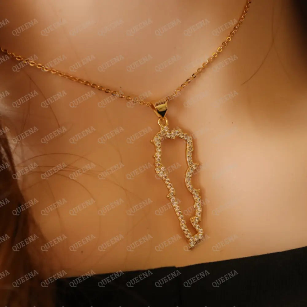 Luxury Golden Zircon LEBANON Country Map Necklace - Pendant Necklace Necklaces