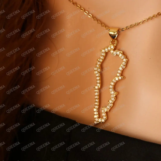 Luxury Golden Zircon LEBANON Country Map Necklace - Pendant Necklace Necklaces
