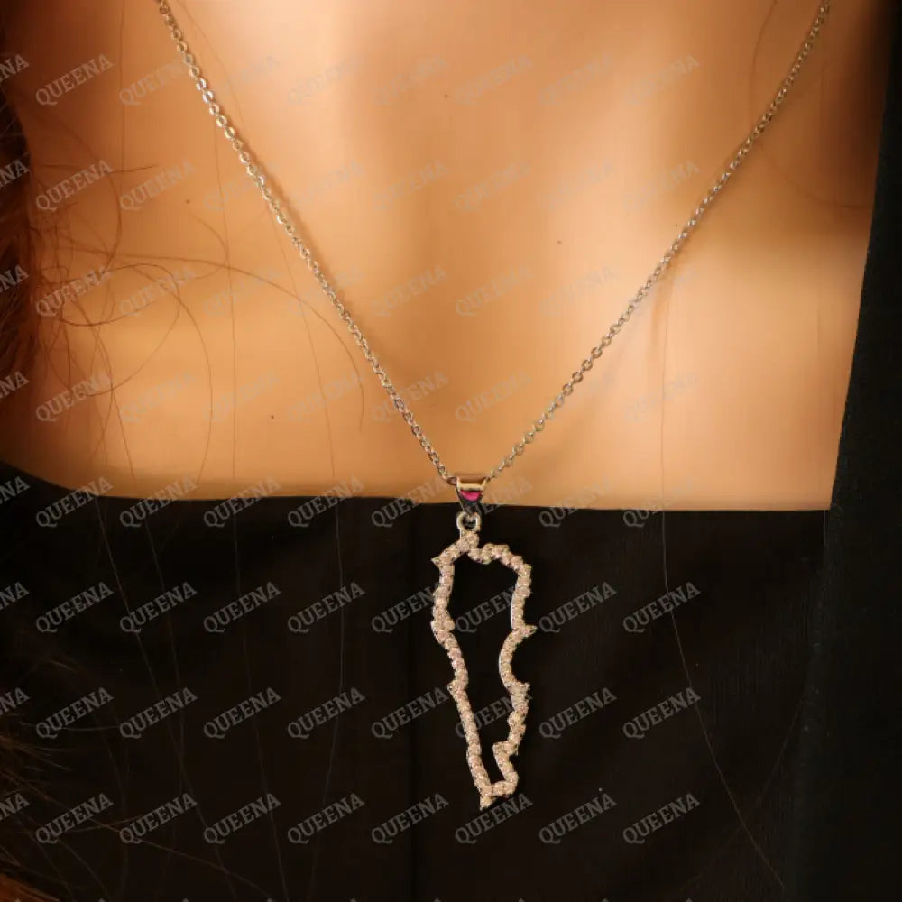 Luxury Golden Zircon LEBANON Country Map Necklace - Pendant Necklace Necklaces