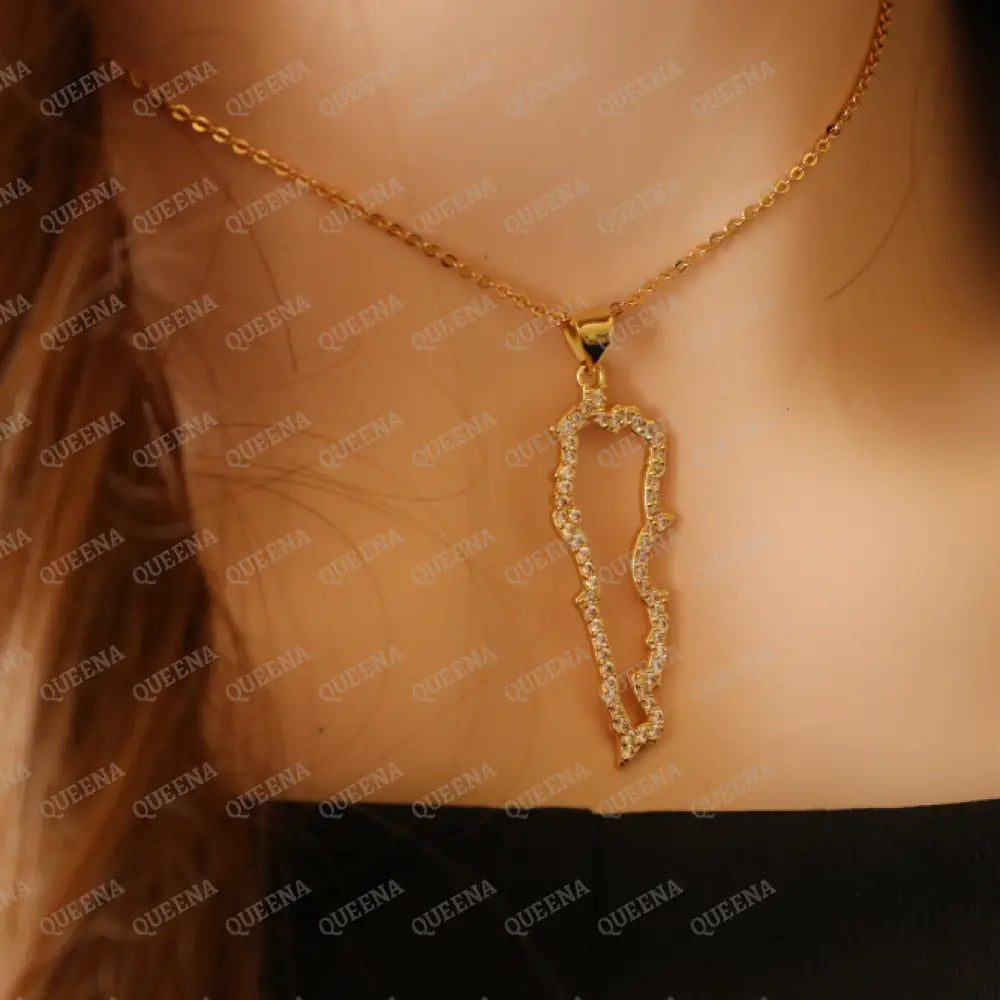Luxury Golden Zircon LEBANON Country Map Necklace - Pendant Necklace Necklaces