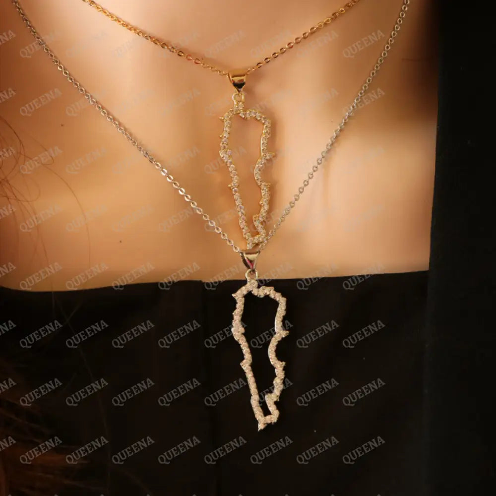 Luxury Golden Zircon LEBANON Country Map Necklace - Pendant Necklace Necklaces
