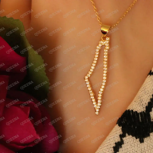 Luxury Golden Zircon PALESTINE Country Map - Pendant Necklace Necklaces