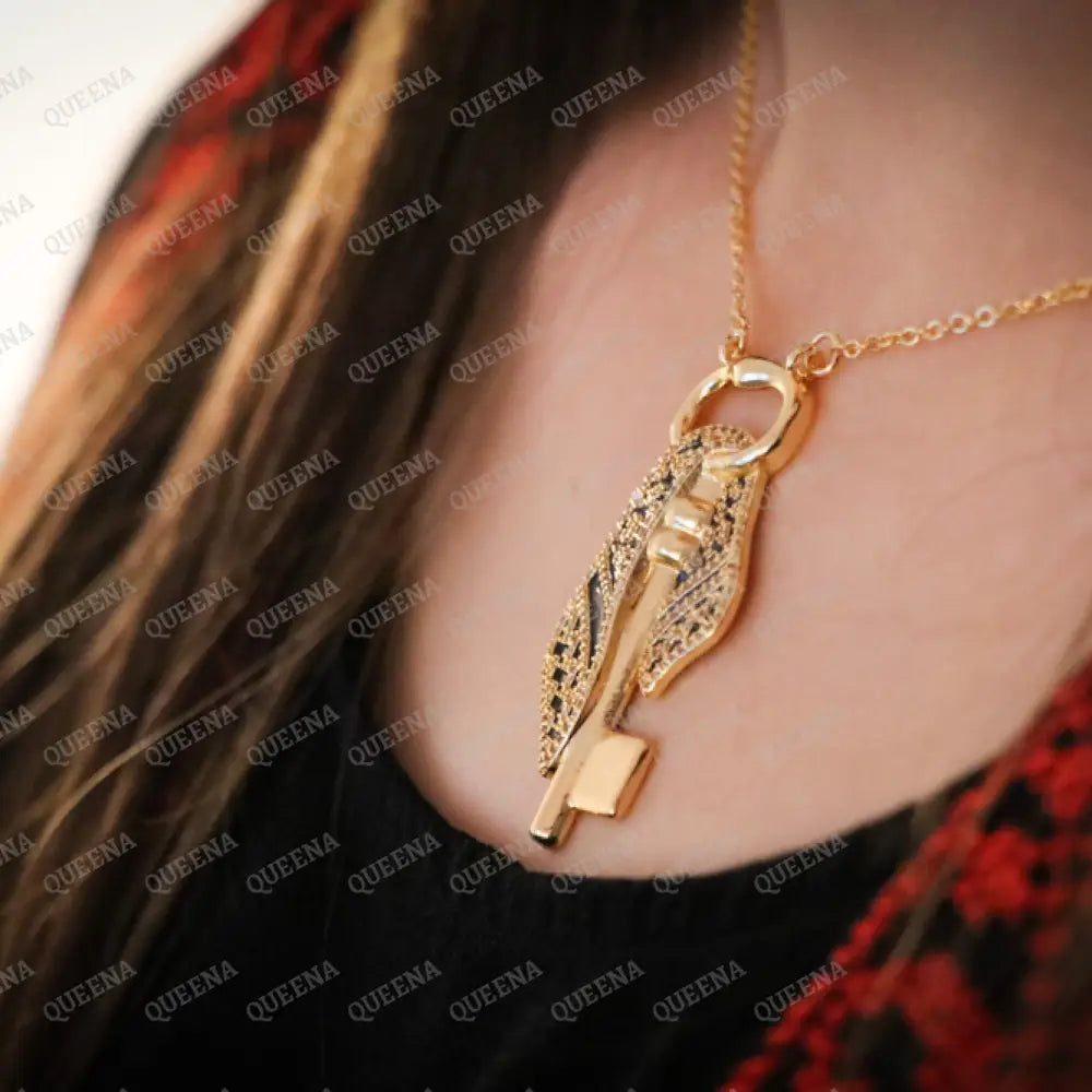 Luxury Golden Zircon Return Key With Palestinian Keffiyeh Pendant Necklace Necklaces