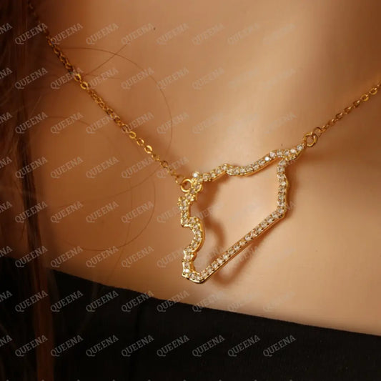 Luxury Golden Zircon SYRIA Country Map Necklace - Pendant Necklace Necklaces