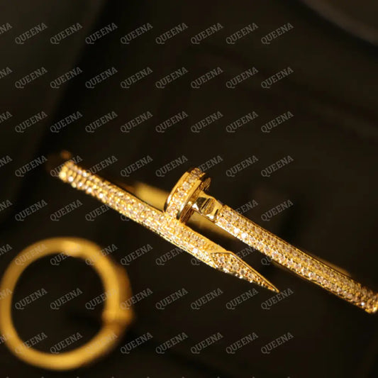 Luxury HALF SET 18k Gold Plated Golden Nail Bracelet Studded With Full Zircon (Bangle + Ring) Jewelry Sets