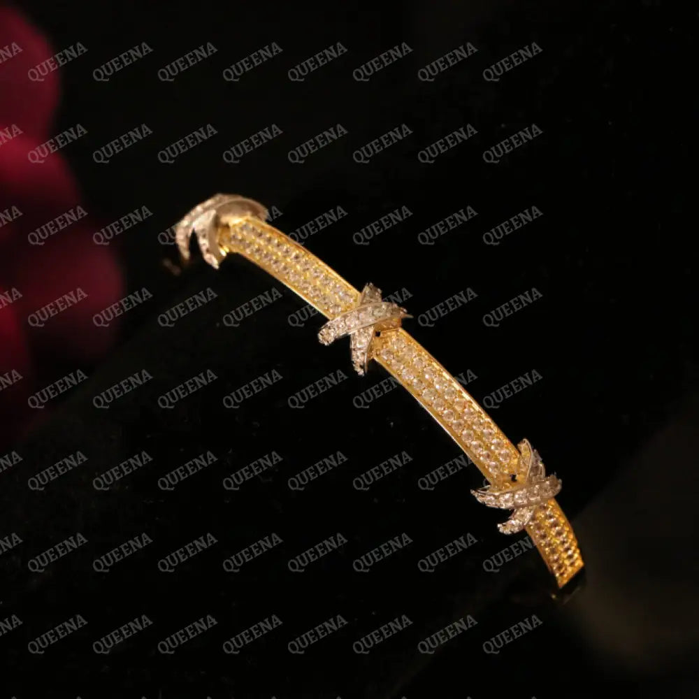 Luxury HALF SET- 18k Gold Plated Golden X Bracelet Studded With Full Zircon (Bangle + Ring) Jewelry Sets