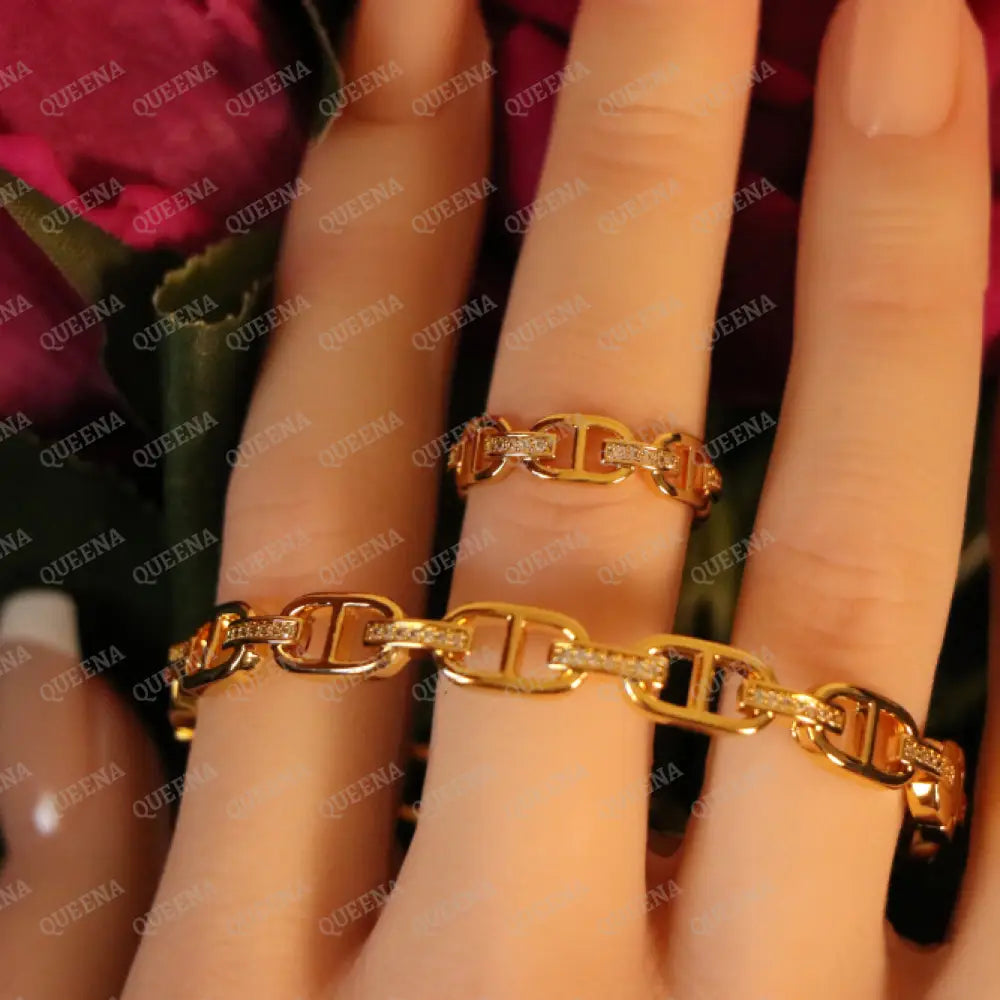 Luxury HALF SET- 18k Gold Plated Kelaina Bracelet studded with zircon (Bangle + Ring) Jewelry Sets