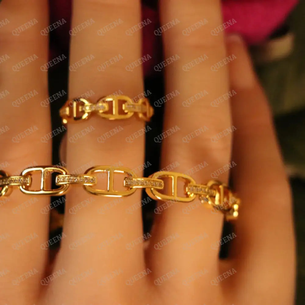 Luxury HALF SET- 18k Gold Plated Kelaina Bracelet studded with zircon (Bangle + Ring) Jewelry Sets