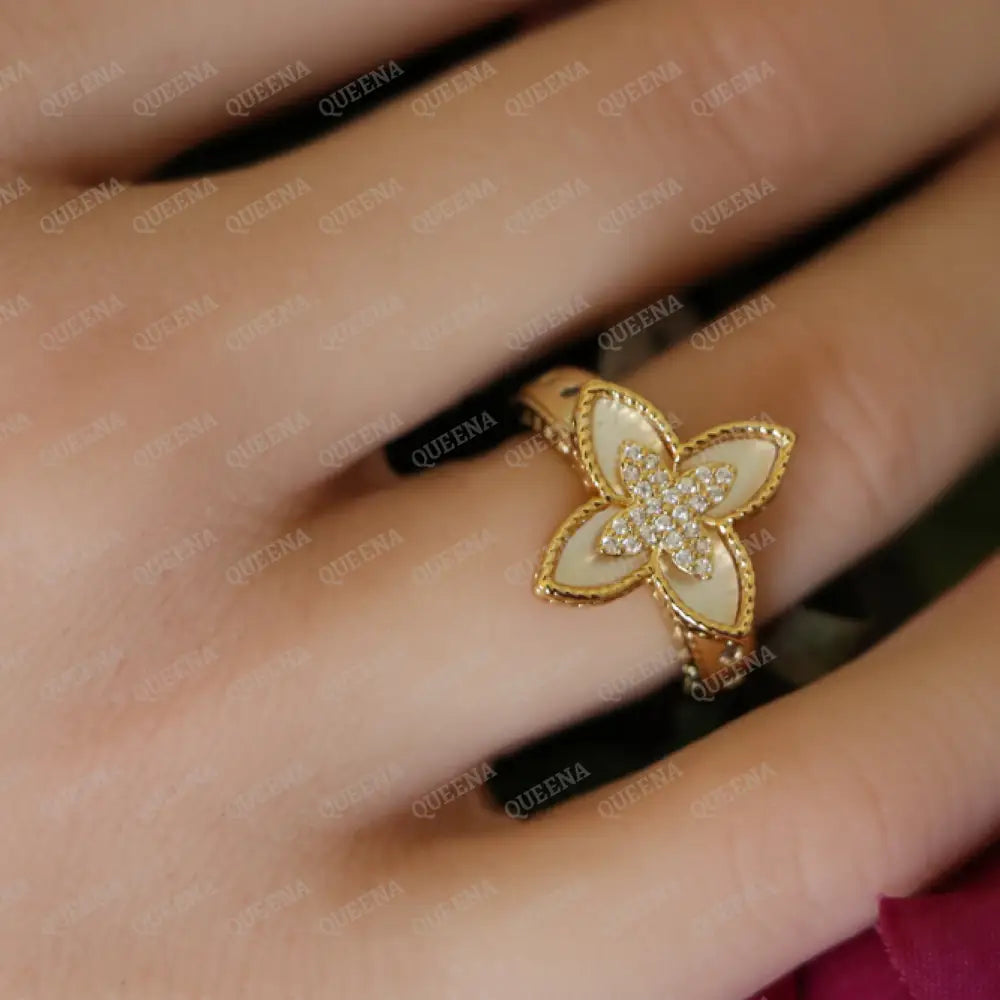 Luxury HALF SET -18k Gold Plated Roberto Coin Princess White Flower Bangle Studded with Gold Zircon Stones (Bangle