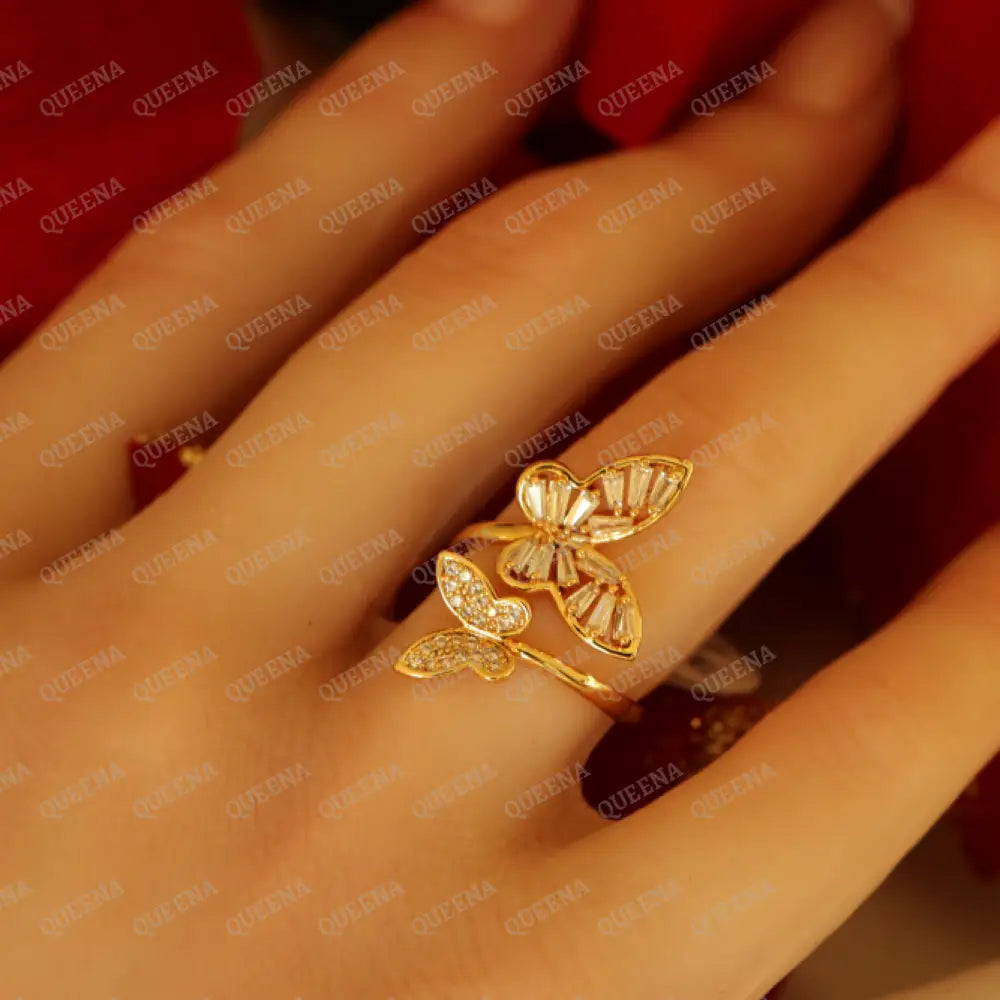 Luxury Half Set- 18K Gold Plated Sparkle Butterfly Studded In Zirconia White Crystal And (Bangle +