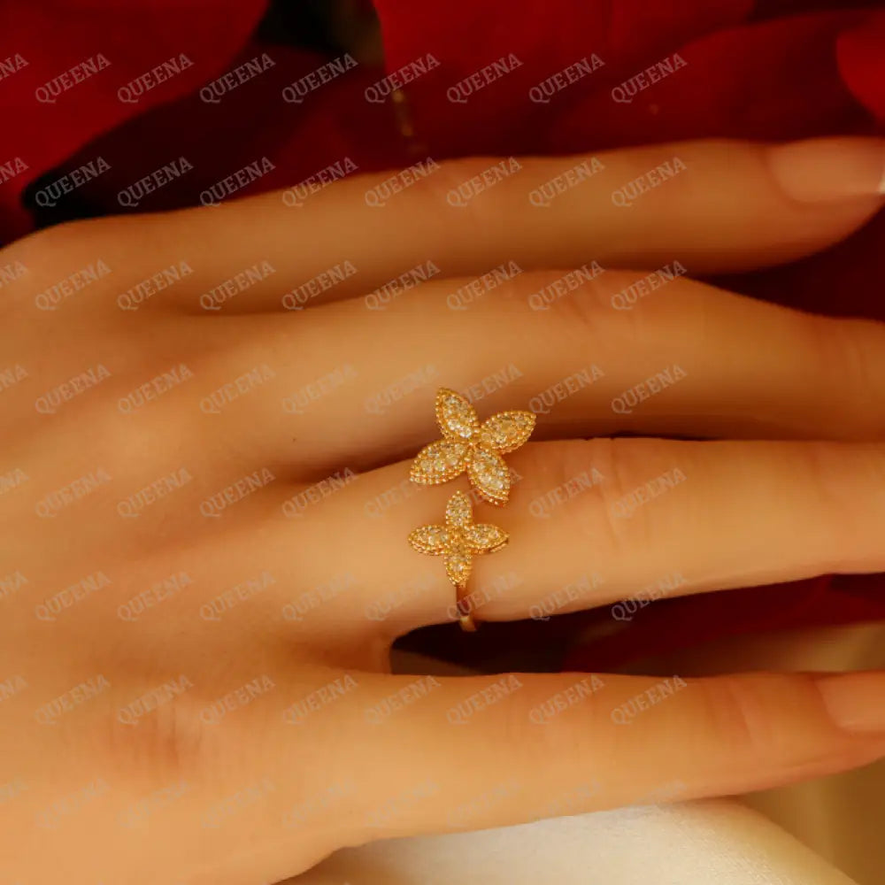 Luxury Half Set- 18K Gold Plated Sparkle Flora Studded In Zirconia White Crystal And (Bangle +