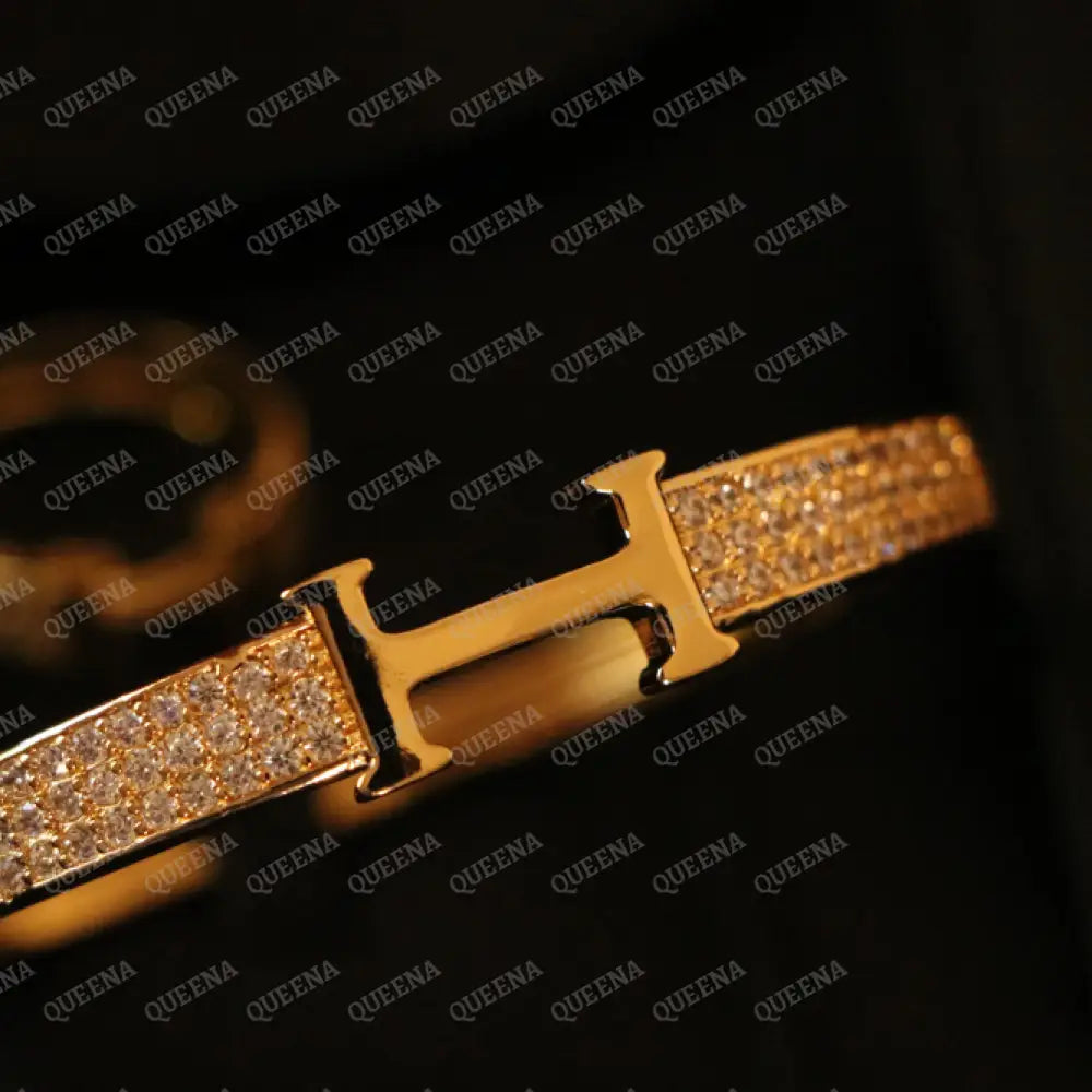 Luxury HALF SET- 18k Gold Plated TRENDY H Bracelet studded with Full Zircon (Bangle + Ring) Jewelry Sets
