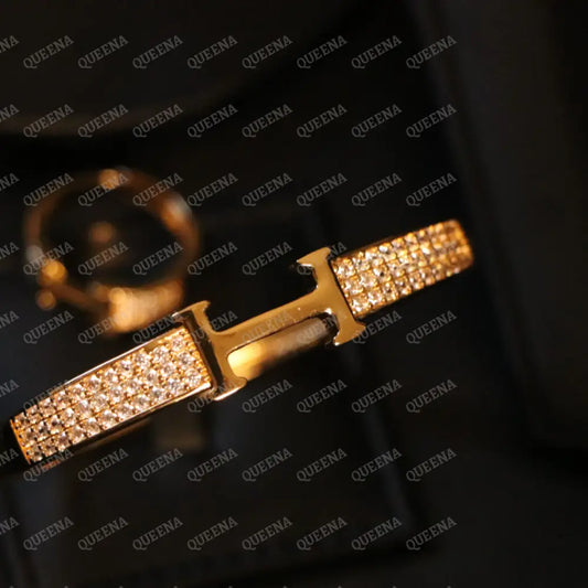 Luxury HALF SET- 18k Gold Plated TRENDY H Bracelet studded with Full Zircon (Bangle + Ring) Jewelry Sets