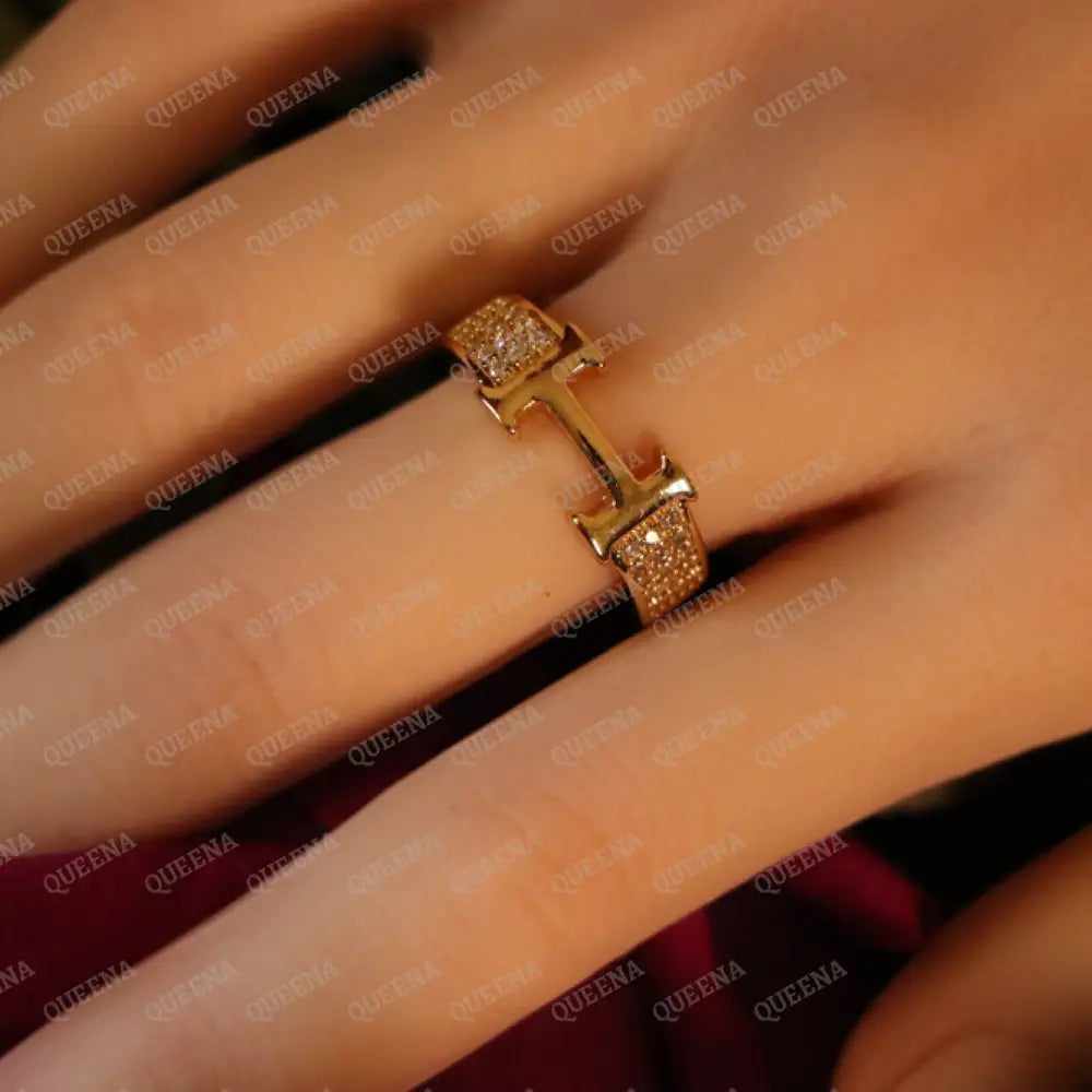 Luxury HALF SET- 18k Gold Plated TRENDY H Bracelet studded with Full Zircon (Bangle + Ring) Jewelry Sets