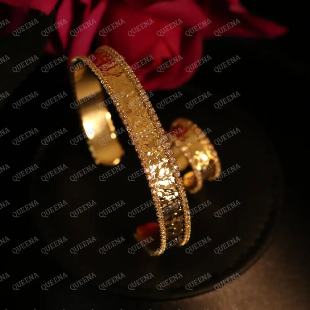 Luxury HALF SET- 18k Gold Plated TRENDY Lebanese Bracelet studded with Full Zircon (Bangle + Ring) Jewelry Sets