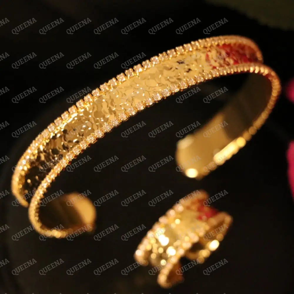 Luxury HALF SET- 18k Gold Plated TRENDY Lebanese Bracelet studded with Full Zircon (Bangle + Ring) Jewelry Sets