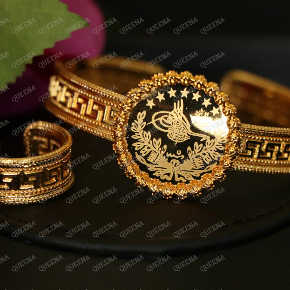 Luxury HALF SET- 18k Gold Plated Iconic Turkish Lyra Coin Jewelry Set (Bangle + Ring) Jewelry Sets