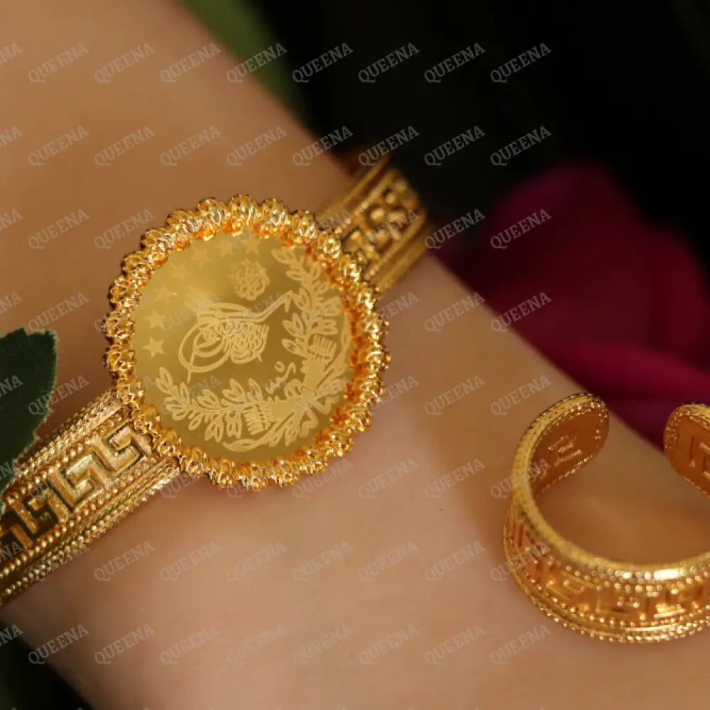 Luxury HALF SET- 18k Gold Plated Iconic Turkish Lyra Coin Jewelry Set (Bangle + Ring) Jewelry Sets