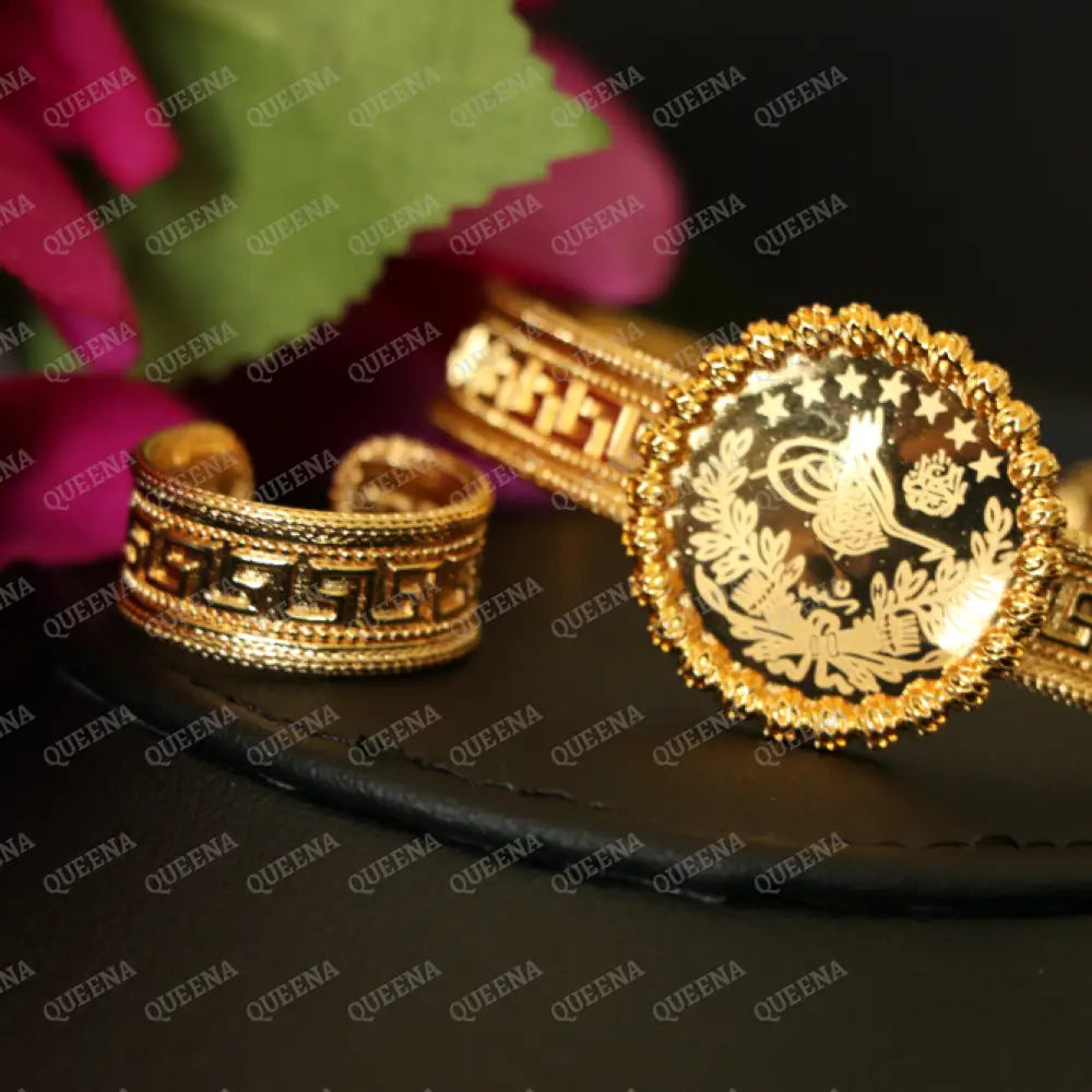 Luxury HALF SET- 18k Gold Plated Iconic Turkish Lyra Coin Jewelry Set (Bangle + Ring) Jewelry Sets