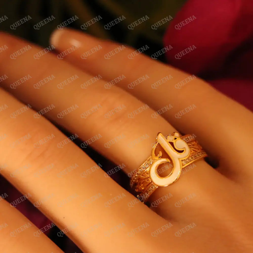 Luxury HALF SET - 21k Gold Plated Unique Islamic White Qul (قل) Bracelet Studded with Zircons Stones Jewelry Set