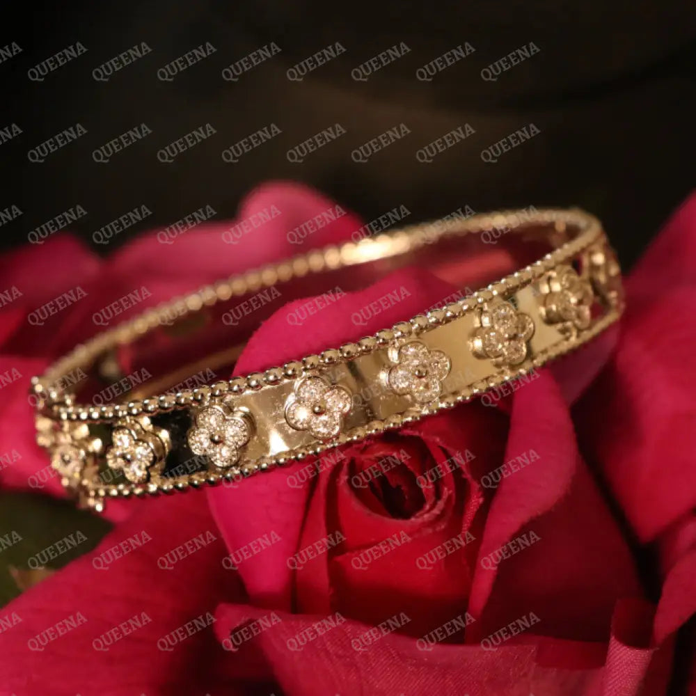 Luxury HALF SET- Silver Flora Clovers Jewelry Set (Bangle + Ring) Studded with Zircon Jewelry Sets