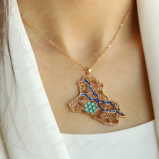 Luxury Iraq Country Map With A Distinctive Design Of The Tigris And Euphrates Rivers - Pendant
