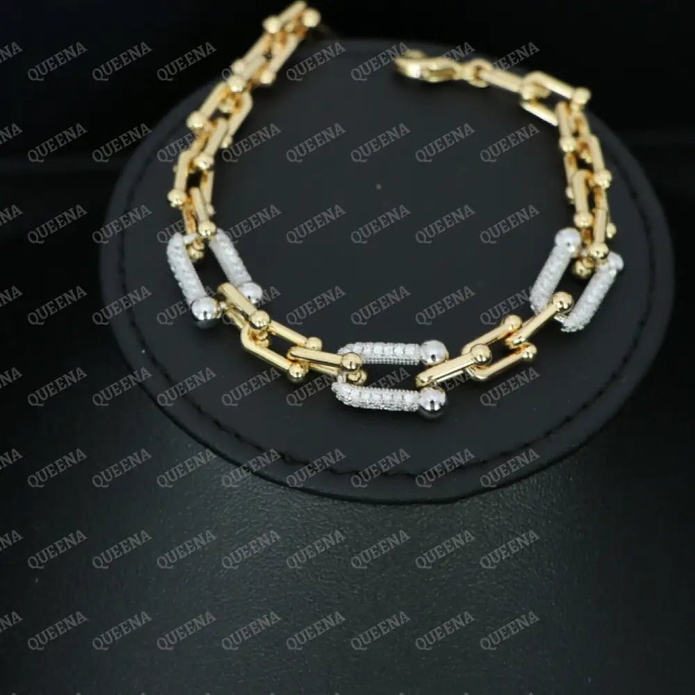 Luxury Teffania Link Chain Bracelet Studded With Silver Zircon Stones