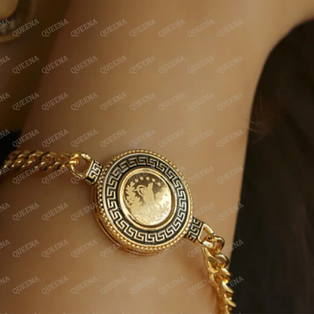 Luxury Lyra Coin Jewelry Full Set 4 Pieces Golden Lyra Coin Janzeer Chain With Verasacei Pattern -