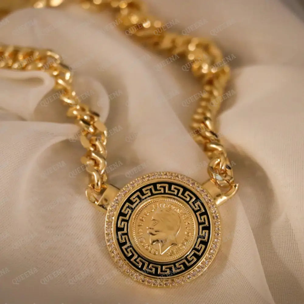 Luxury Lyra Coin Jewelry Full Set 4 Pieces Golden Lyra Coin Janzeer Chain With Verasacei Pattern -